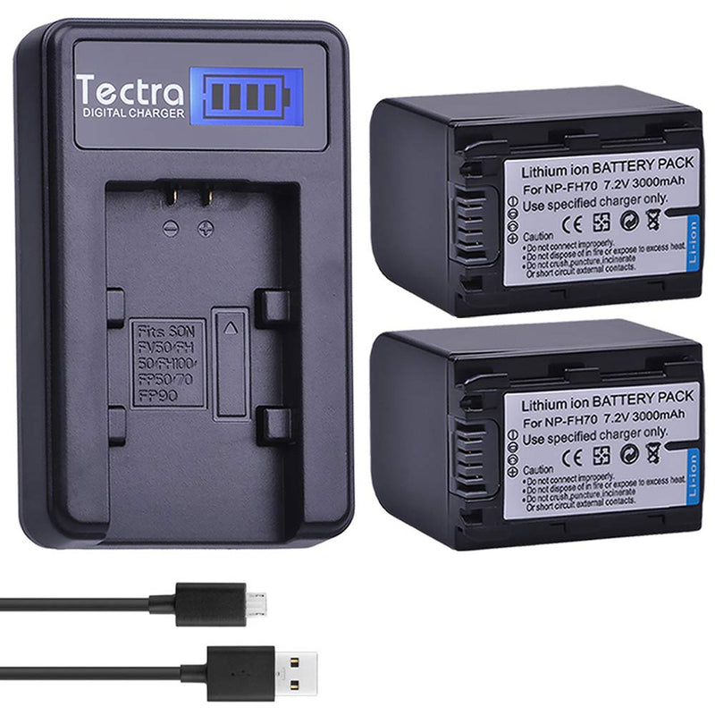 [Australia - AusPower] - 2-Pack NP-FH70 Battery and LCD USB Charger for Sony NP-FH30, NP-FH50, NP-FH60, FH70, NP-FH90 NP-FH100 and Sony HandyCam DCR-DVD650, DCR-HC20, SX40, SX60, HDR-CX100, TG5, CX500 