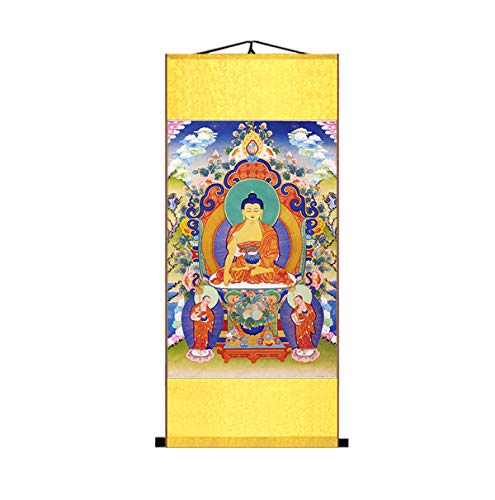 Zzooi Tibetan Buddhism Art Siddhartha Gautama Silk Wall Art Hanging Scroll,Tibetan Buddhism Hanging Thangka Gautama Buddha