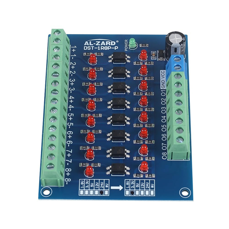 Optocoupler Insulation Module, 8-Channel Optocoupler Insulation Module, 24 V to 3.3 V Level Voltage Converter PNP Output PLC Signal Optocoupler Voltage Insulation Board