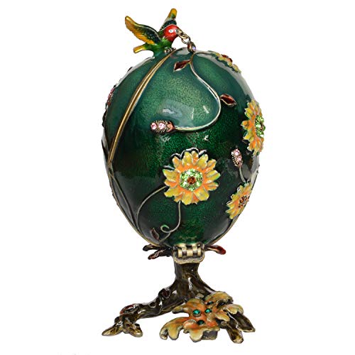 Easter Gifts for Kids Girls Hummingbird on Faberge Egg Trinket Box, Jewelry Box Hand Painted Decorative Box with Hinged Lid, Ring Earring Holder Bird Figurine Collectible Hummingbird on Faberge Eg