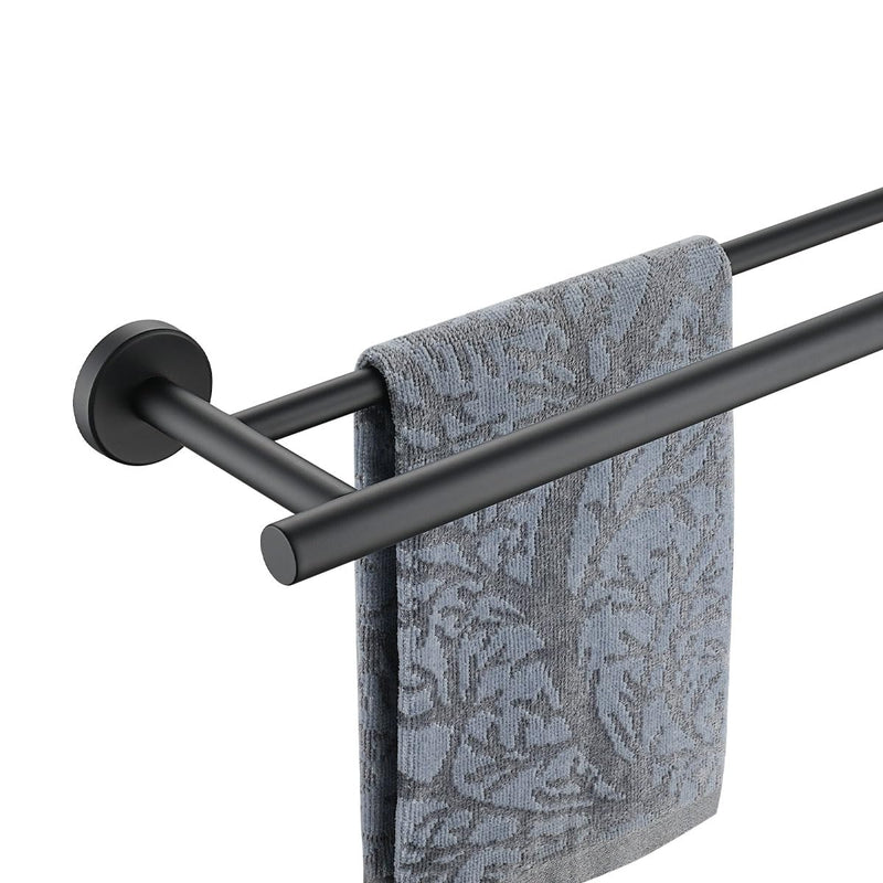 JQK Double Towel Bar 27 Inch, Matte Black Useable Length 24 Inch 304 Stainless Steel Thicken 0.8mm Bath Towel Rack for Bathroom, Towel Holder Wall Mount, TB100L24-PB