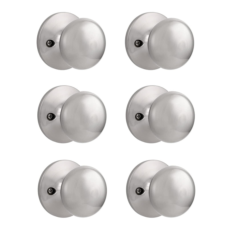 Probrico Dummy Door Knobs,Stain Nickel Finish, Single Side Flat Ball Style, Non-Turning Closet French Door Handles, 6 Pack