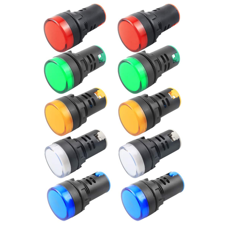 [Australia - AusPower] - 10Pcs Indicator Light AC/DC 24V, 22mm Panel Mount, for Electrical Control Panel, HVAC, DIY Projects Multicolor 