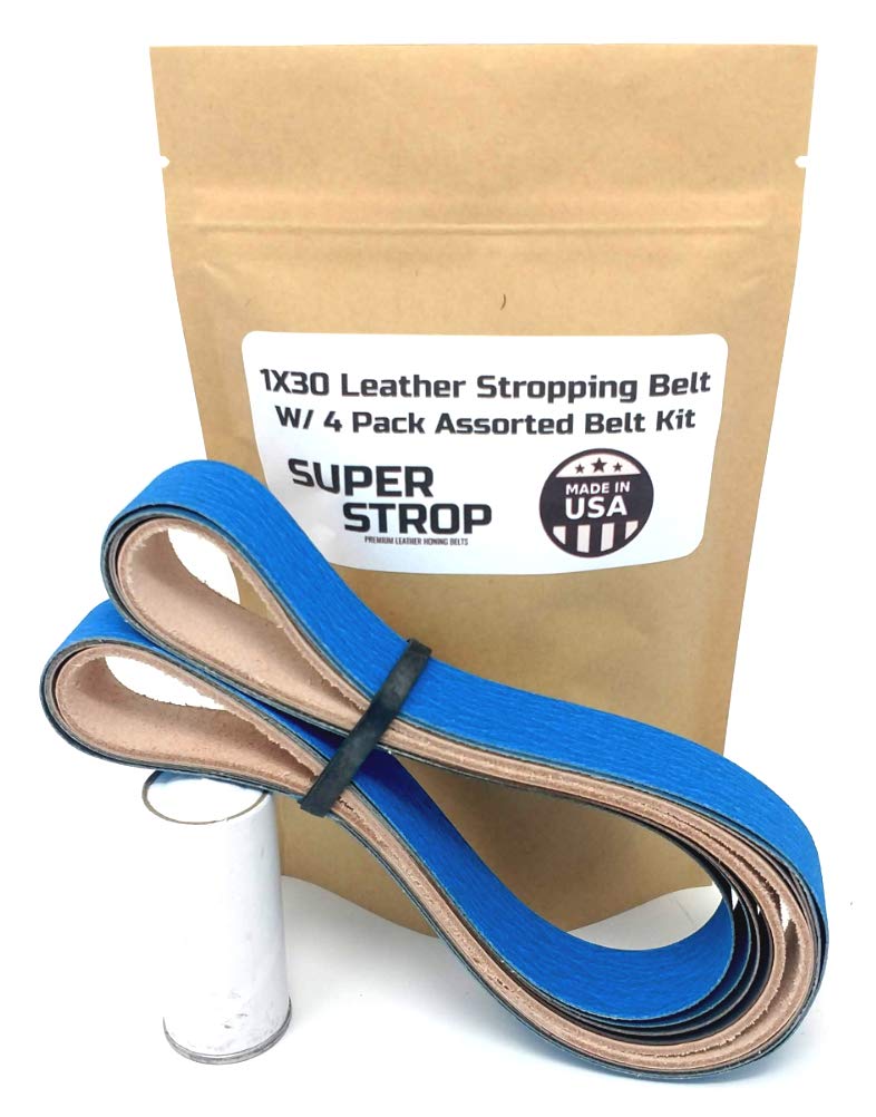 1X30 inch Assorted Belt Kit with Super Strop Leather Honing Polishing Belt Buffing Compound Included
