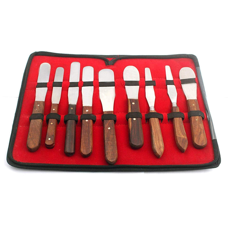 [Australia - AusPower] - New Premium Grade Stainless Steel Set of 9 Pieces Dental Mixing Spatula Plastic ALIGNATE Mixing-Wooden Handle 