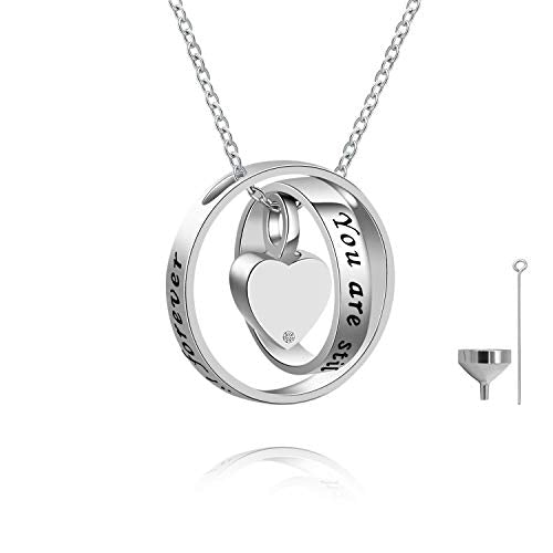 Jinlou 925 Sterling Silver Hold Loved Ones Heart Urn Necklace Pendant for Ashes Memorial Cremation Jewelry circle heart