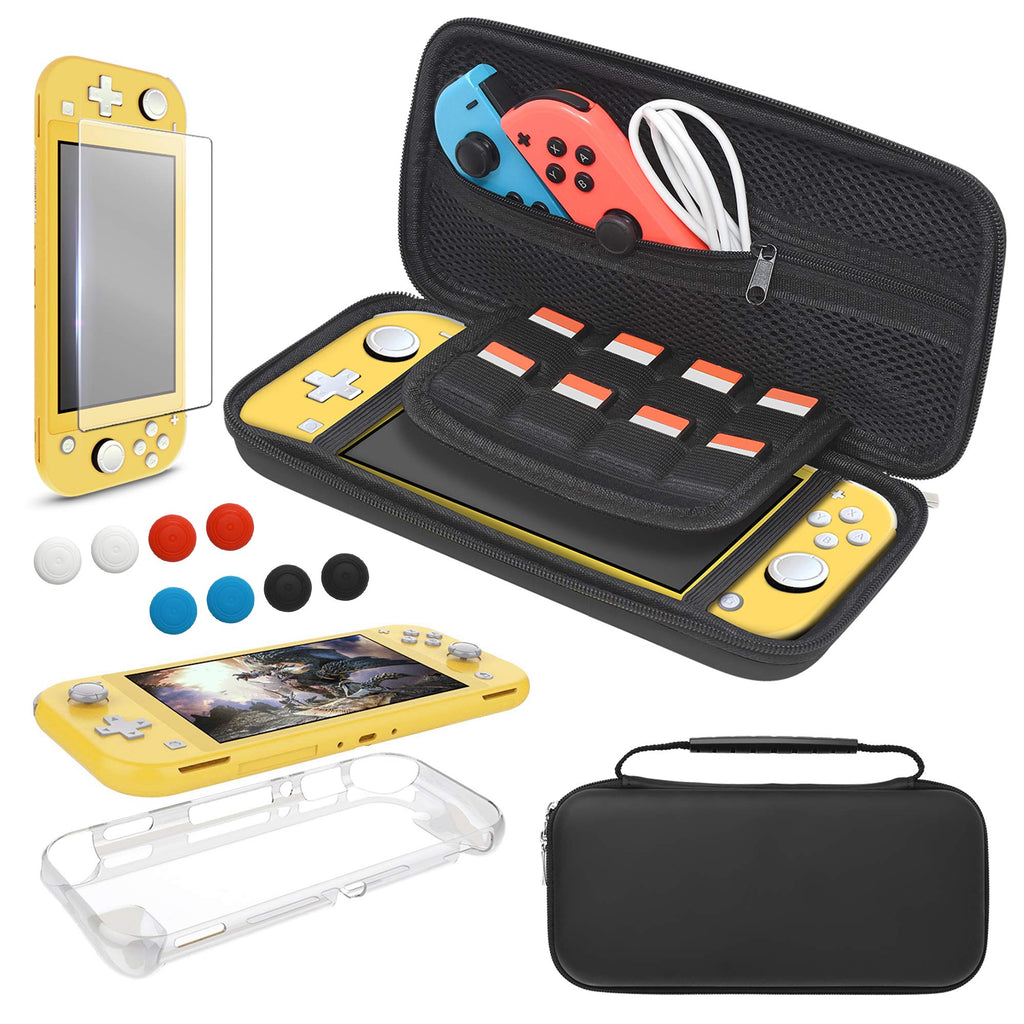 Carrying Case Plus TPU Case Cover and Screen Protector Compatible with Nintendo Switch Lite, 4 in 1 Accessories Kit, Portable Carrier Travel Bag Case Comes with 8 Game Card Slots for Switch Lite 2019 Black