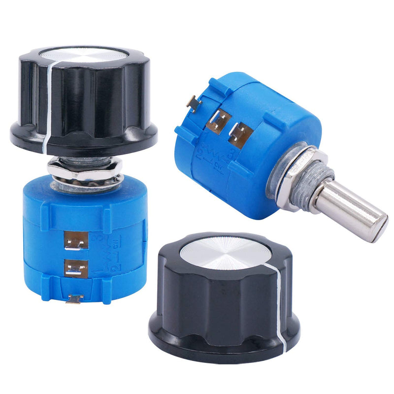 Taiss 3590S-2-104L Potentiometer, 100k Ohms, 10-Gang Rotary Wire, Precision Multi-Gang Wire, Adjustment Resistance, Pack of 2 with 2 Knobs 100k ohm