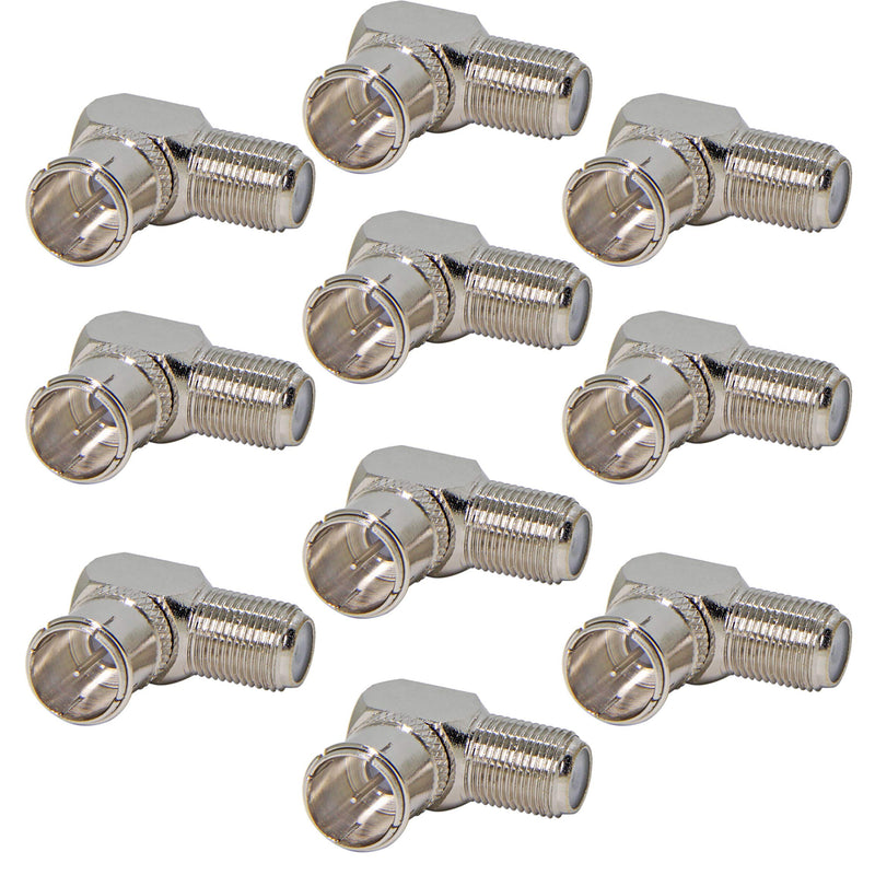 [Australia - AusPower] - F Type Push On Quick Connect Adapter, 10-Pack Right Angle F Male to Female Coaxial Connector for Wall Mounted TV, Modem, Wall Plate, RV Satellite Receiver 