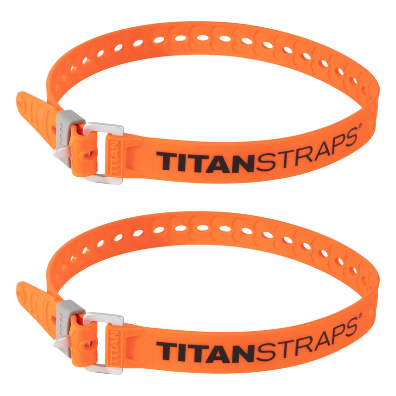 [Australia - AusPower] - Titan Utility Straps – Easy-To-Use, Reliable Tension Straps for Securing Bike & Moto Gear, Skis, Garden Hoses, Field Repair – Use in Frigid Temp – 60 lb.Working Load, 25" Length, Safety Orange, 2-Pack 25" Length / 2 Pack 