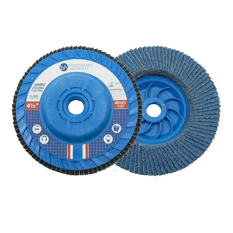 [Australia - AusPower] - Benchmark Abrasives 4.5" x 5/8"-11 Premium High Density Trimmable Zirconia Type 27 Flap Discs 4 1/2 for Angle Grinder, Sanding Discs, Finishing - Grinding Wheels 4 1/2 inch - (5 Pack) 40 Grit 