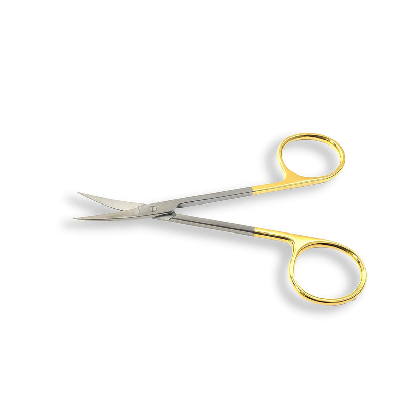 [Australia - AusPower] - Cynamed TC Iris Micro Dissecting Scissors with Tungsten Carbide Inserts and Gold Rings - Premium Quality - Perfect for Fine Precision Tissue Dissection, Suture Removal (4.5 in. - Curved Blades) 