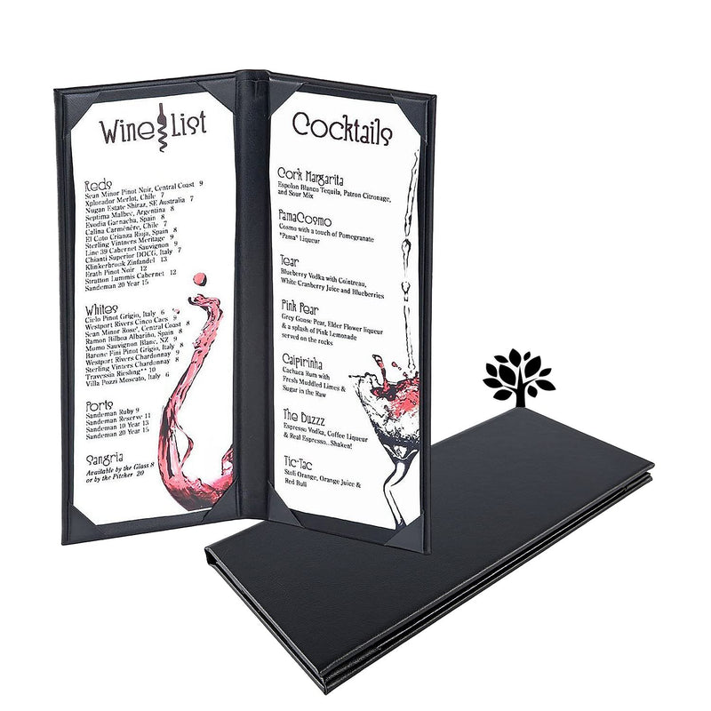 [Australia - AusPower] - 4.25 x 11 inches Menu Holder Menu Covers 2 View Leather Book Style Double Fold Panel for Restaurant Coffee Bars?4.25” x 11” /Book Style /1 pcs? 4.25” x 11” /Book Style /1 pcs 
