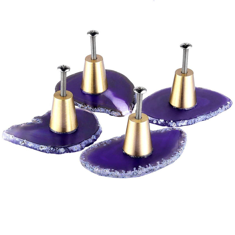 Rockcloud Pack of 4 Agate Slice Cabinet Drawer Knobs Cupboard Dresser Door Pull Home Decorative Furniture Hardware, Purple