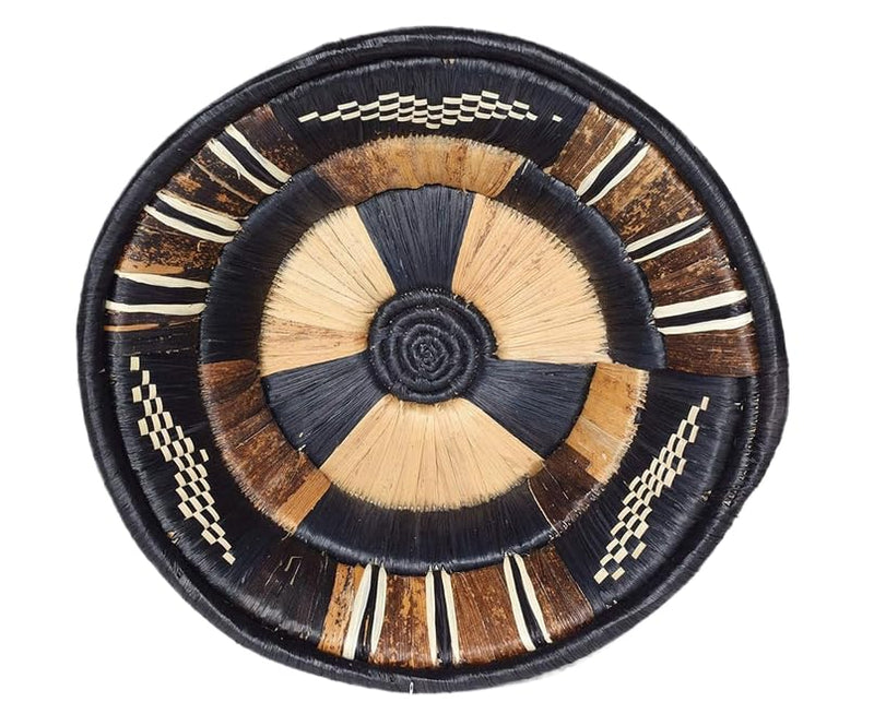 Tembo Crafts Africa - Handmade Basket Uganda - Made of Sisal & Banana Fiber - 8 Inches Diameter - Tan, Brown, Black - UB55