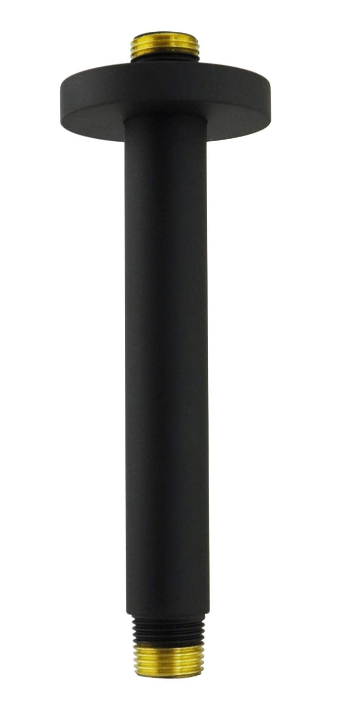 Shower Arm and O-Ring Flange, 6 inch, Solid Brass, Round, Both Soldered 1/2 NPT Tapered Threads, Straight Shower Arm Extension, Ceiling Shower Head Arm for Rainfall Shower (Matte Black) Matte Black