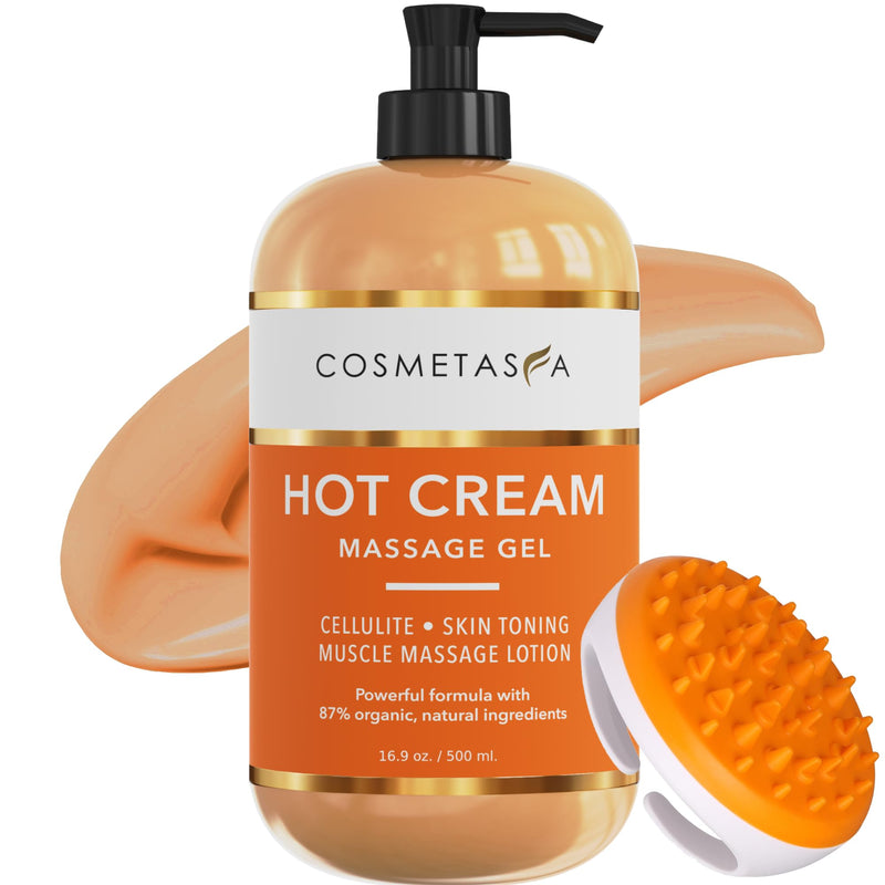 [Australia - AusPower] - Cosmetasa Hot Cream Massage Gel with Massager Mitt- Natural and 87% Organic Cellulite Cream - Multi Use, Skin Toning for Joints and Muscle - 16.9 oz Hot Cream & Scrub 16.9 Fl Oz (Pack of 1) 
