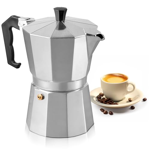 Mixpresso 3 Cup Moka Pot Stovetop Espresso Maker, Italian Cuban Coffee Pot Stainless Steel 3 Espresso Cups