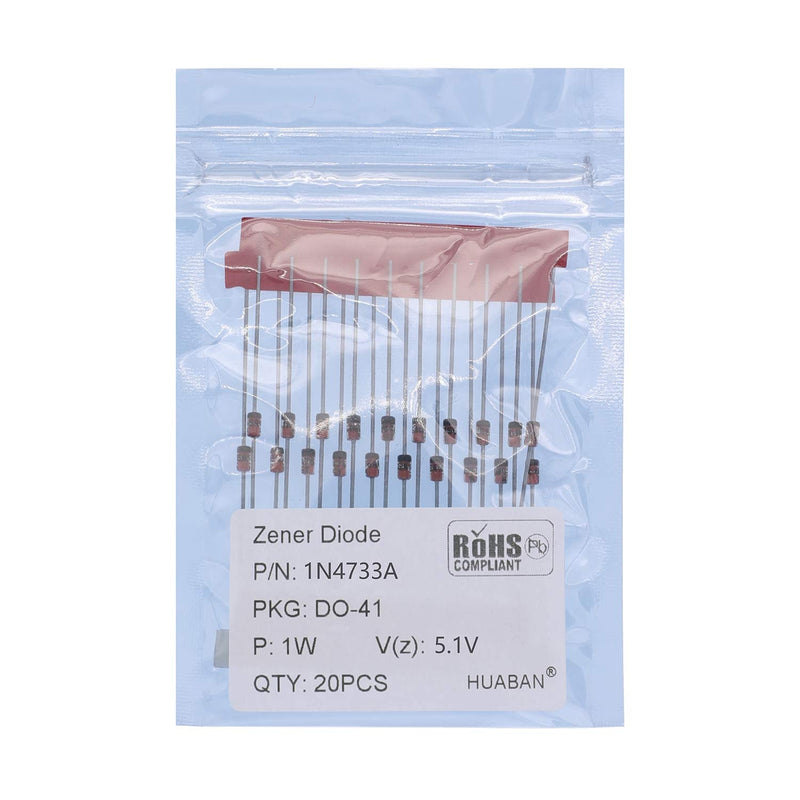 [Australia - AusPower] - 20PCS 1N4733A 1N4733 Silicon Planar Power Zener Diode 1W 5.1V DO-41 (DO-204AL) Axial Diodes 1 Watt 5.1 Volt 20 1N4733A 1W 5.1V 