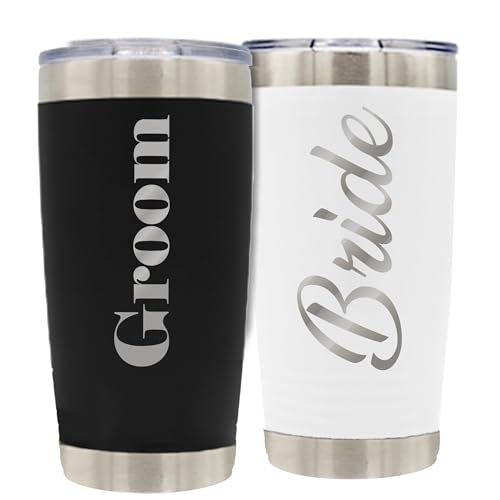 My Personal Memories Bride and Groom Insulated Travel Tumbler Set of 2 - Engraved To Go Cup Gift for Wedding, Rehearsal Dinner Party, Honeymoon, Reception (20 Oz Tumbler Set) 20 Oz Tumbler Set