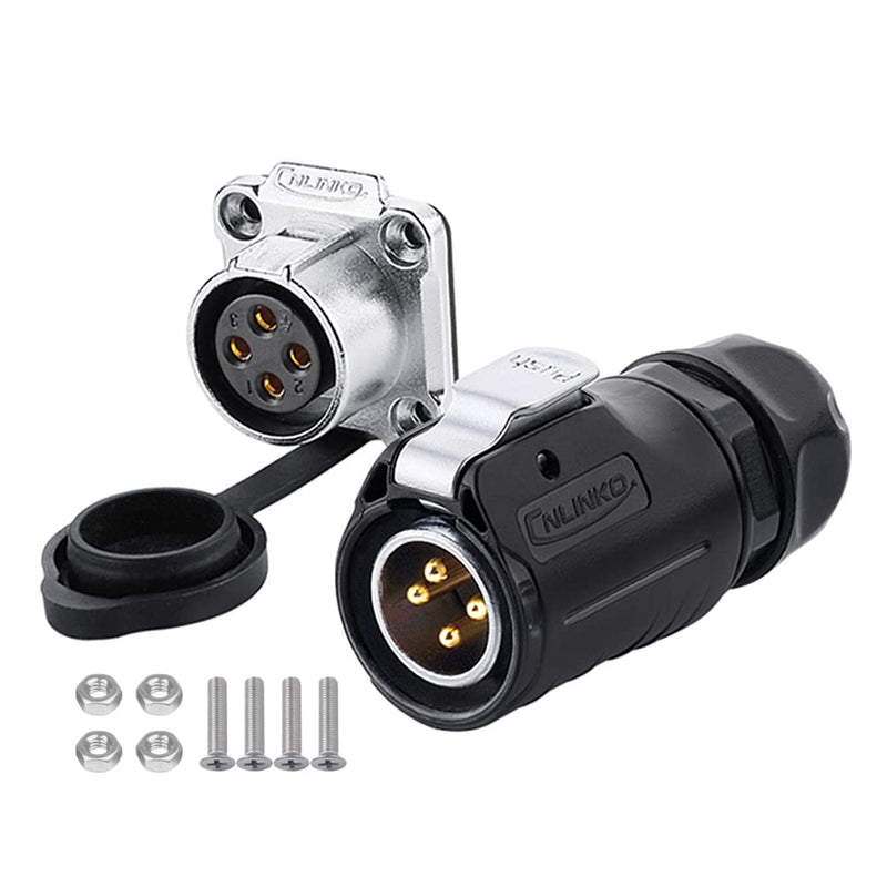 [Australia - AusPower] - CNLINKO LP20 Series Waterproof Connector, IP68 Power Connector 4pin 20A 500V M20 LED Connector, UL CE Rohs Approved (4 pin) 4 PIN Black/4-Hole Socket 