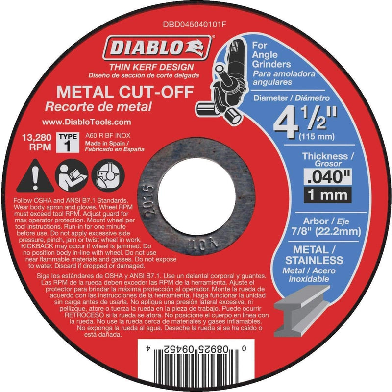 [Australia - AusPower] - Diablo 4-1/2 in. x 0.040 in. x 7/8 in. Thin Kerf Metal Cut-Off Disc (15-Pack) 