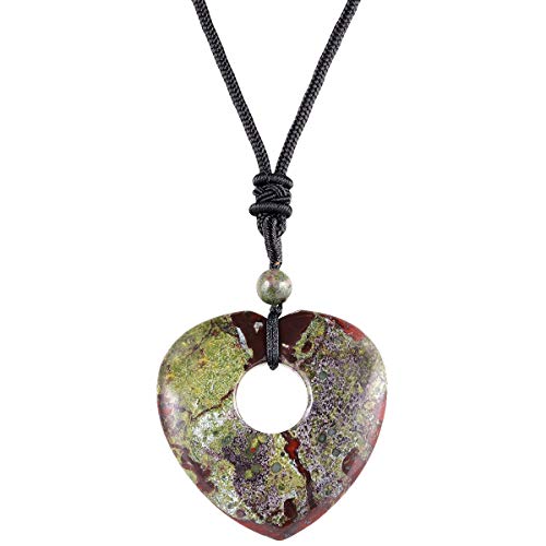 TUMBEELLUWA Natural Crystal Heart Pendant Necklace for Women Men dragon blood stone