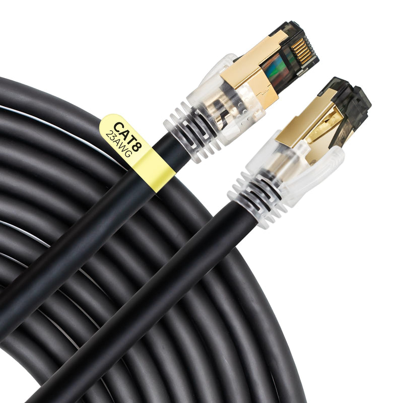 Cat 8 Ethernet Cable 50 ft, 23AWG Industrial Shielded S/FTP Anti- Wobble Internet Cable,40Gbps High Speed Gaming Waterproof Patch Cord, Compatible with Cat5 Cat6 Cat6e Cat7 50 feet