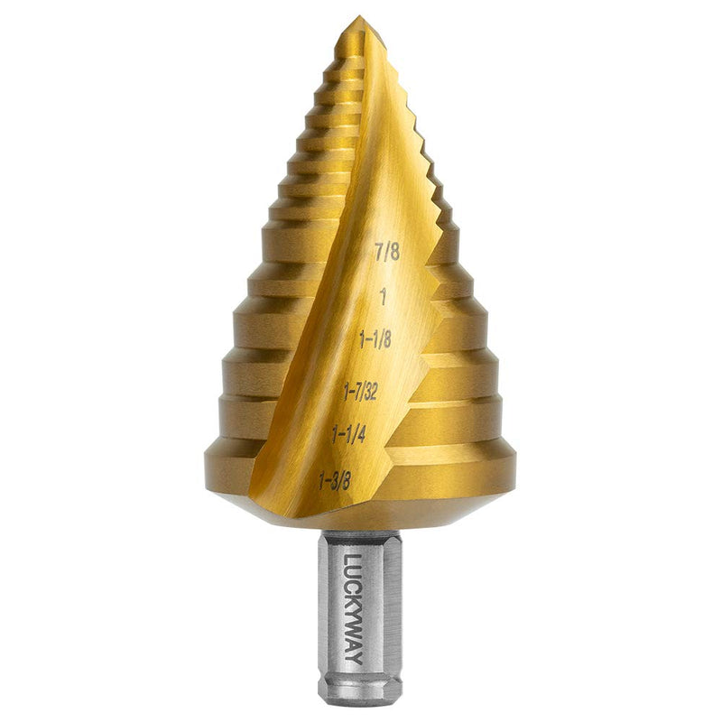 Luckyway 1/4" to 1-3/8" Step Drill Bit, 15 Sizes HSS(M35)-Cobalt Titanium Coated for Metal, Stainless Steel Drilling M35 Cobalt 1/4" to 1-3/8"