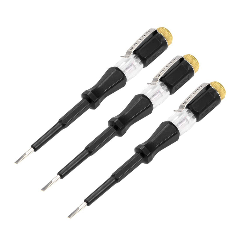 [Australia - AusPower] - uxcell Voltage Tester AC 100-500V with 3mm Slotted Screwdriver with Clip for Circuit Test, Black, Pack of 3 