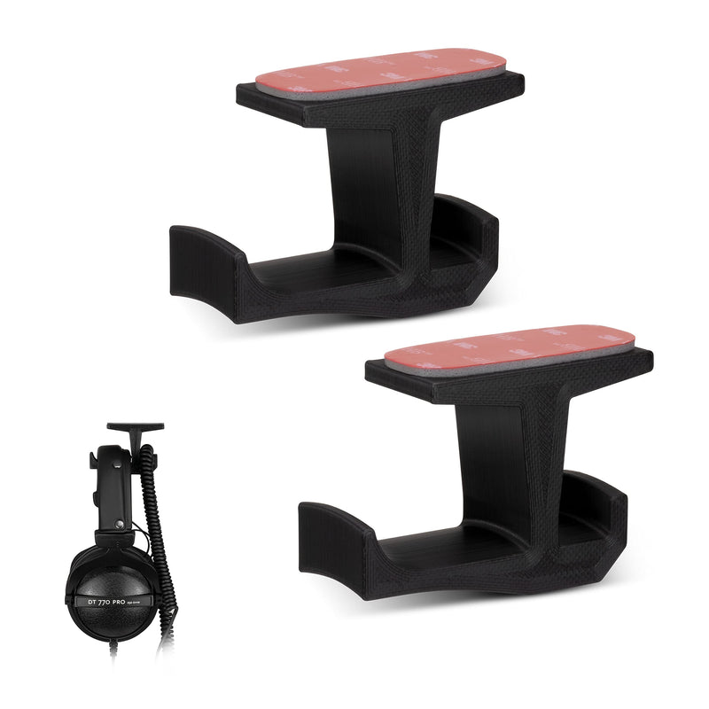 [Australia - AusPower] - BRAINWAVZ BigJ Under Desk Headphone Stand (2 Pack) Hanger Holder Mount for Headphones, Gaming Headsets, Mobiles Accessories, Stick On, No Screws (Black) 