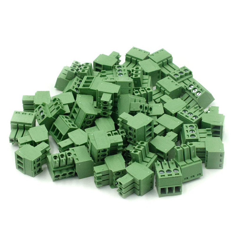 [Australia - AusPower] - 3-Pin 300V KF2EDGK 3.5mm Pitch PCB Screw Terminal Block Connector Green - (50 Pcs) 3 Pin 