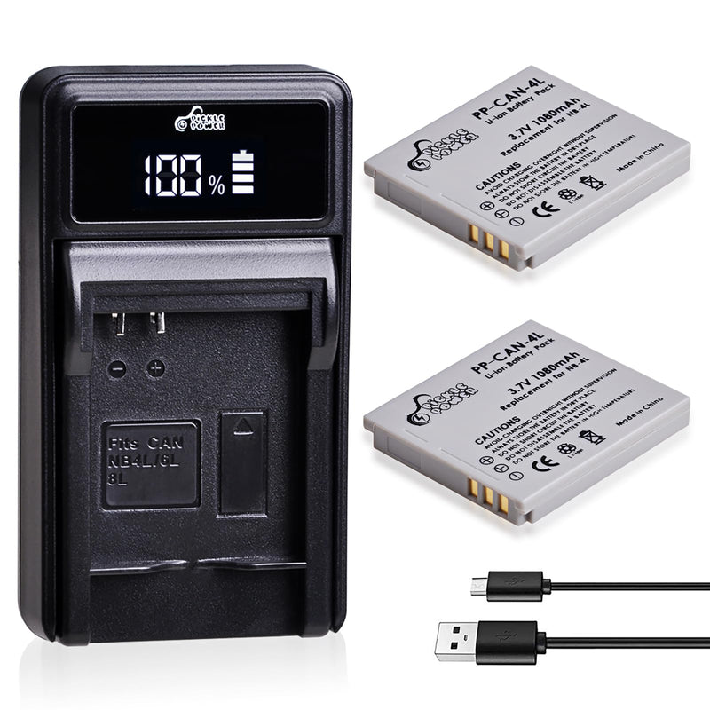 [Australia - AusPower] - Pickle Power NB-4L Battery and LED Display Charger for Canon PowerShot ELPH 100 HS 300 HS 330 HS 310 HS SD1000 SD1100 is SD1400 is SD200 SD30 SD300 SD40 SD400 SD600 SD750 2 battery +LED display charger 