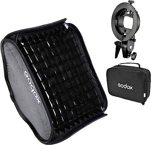 Godox S Type Bracket Bowens Holder S Mount Holder with Foldable 40x40cm /15.7x15.7 inches Softbox and Honeycomb Grid & Bag Kit for Flash Camera Studio Photography 15.7"x15.7"