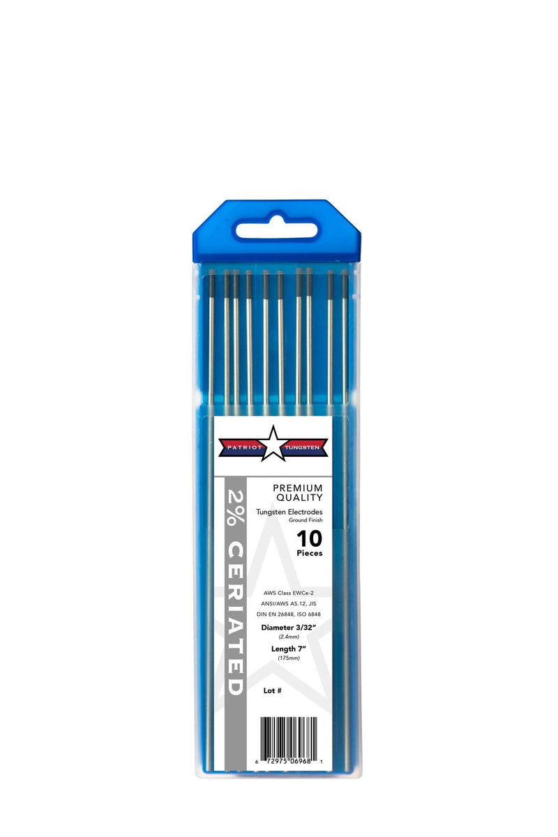TIG Welding Electrodes 2% Ceriated WC20 (EWCe-2) Grey 3/32" 10 Pack 3/32" x 7" or 2.4mm x 175mm