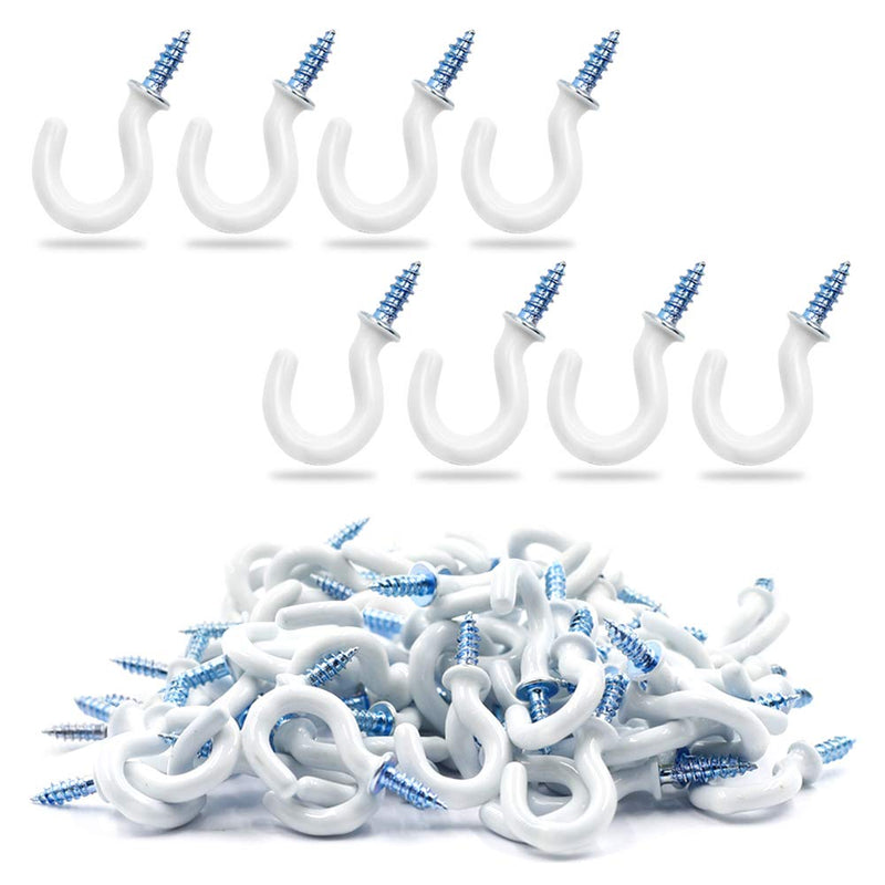 [Australia - AusPower] - 50Pcs 1/2-Inch Cup Hooks Ceiling Hooks, Plastic-Covered Metal Screw-in Hooks, White 1/2 Inch 