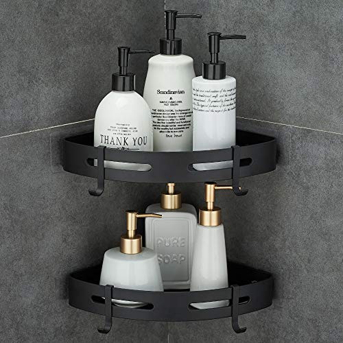Adhesive Corner Shelf Bathroom Shower Caddy Organizer for Kitchen Toilet No Drilling 2-Tier Bathroom Corner Shelves Shower Caddies Black