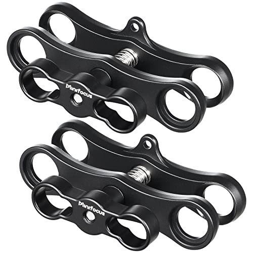 MINIFOCUS 1" Long Ball Clamp Dual Holder Mount for Underwater Photography Diving Light System, Compatible for GoPro Action Camera Flashlight Arms System(2 PCS) 2 Pcs 2 Holes Plus