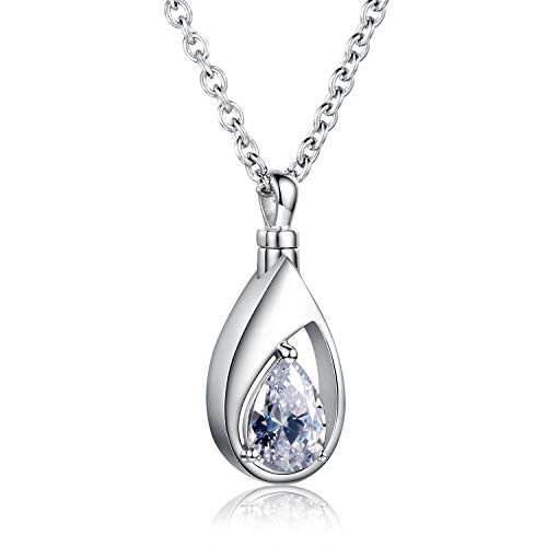 Sariel 925 Sterling Silver Teardrop Cremation Necklace for Ashes Clear