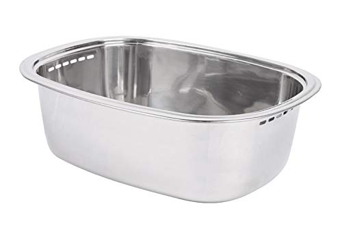 Stainless Steel Dishpan Basin Dish Washing Bowl Bucket Basket Portable Tub Rack (Rounded Rectangle)