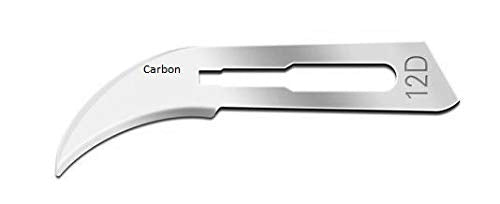 Box of 100 Carbon Steel Blades, Sterile, Individually Foil Wrapped. Dental, Surgical, Veterinary, Dermaplane, Hobby, Craft & More (# 12D, Carbon) # 12D