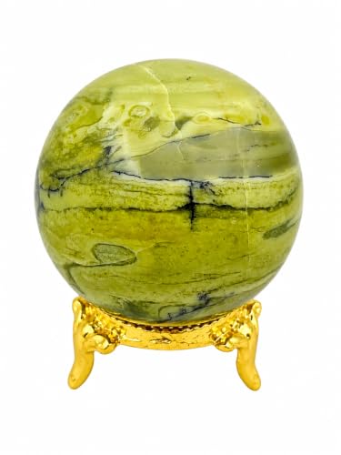 Serpentine Crystal Ball, Handcrafted Natural Gemstone Sphere with Stand Serpentine