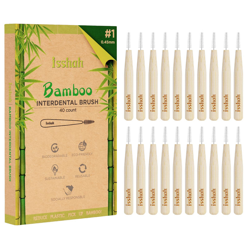 [Australia - AusPower] - Biodegradable Bamboo Handle Interdental Brushes Between Teeth Cleaner Deep Clean Toothpick, FSC Certified and PETA Approved, Size 1 (0.45mm), 40 Count 1 Count (Pack of 40) # 1 (0.45mm) 