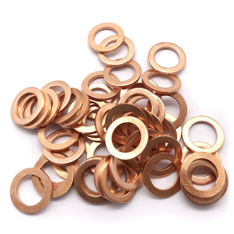 [Australia - AusPower] - M12 Flat Washer Copper Sealing Ring, 12mm ID 18mm OD 1.5mm Thickness Metric Sealing Gasket, 50 Pieces M12 