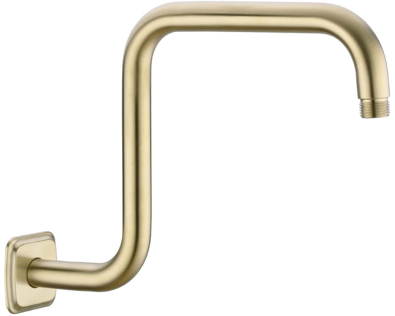 TRUSTMI 13 Inch S-Shape Shower Arm with Flange, Stainless Steel Pipe Extra Long Replacement Shower Head Holder, Brushed Gold Round