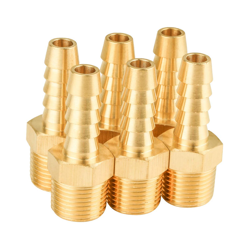 [Australia - AusPower] - SUNGATOR Air Hose Barb Fittings 3/8 Inch Barb × 3/8 Inch NPT, Brass Hose Barb Fittings, 3/8" Barb to 3/8" NPT Male Barbed Air Hose Repair Fitting Kit, Hose to Pipe Fitting Adapter Connector (6 Pack) 3/8'' Barb × 3/8'' NPT Male 