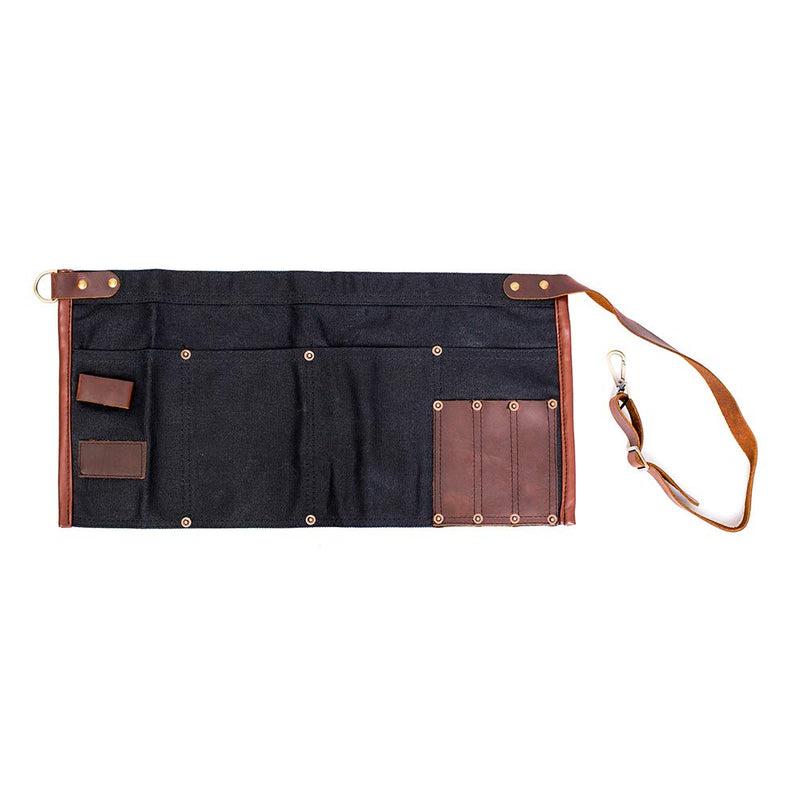 Waterproof Waxed Canvas Tool Apron With the Adjustable Genuine Leather Belt (Black) Black