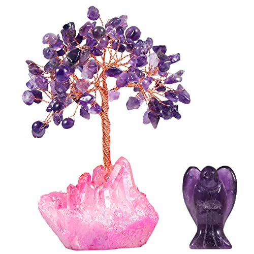 mookaitedecor Amethyst Crystal Tree & Guardian Angel Figurine Purple/Fuchsia & Purple