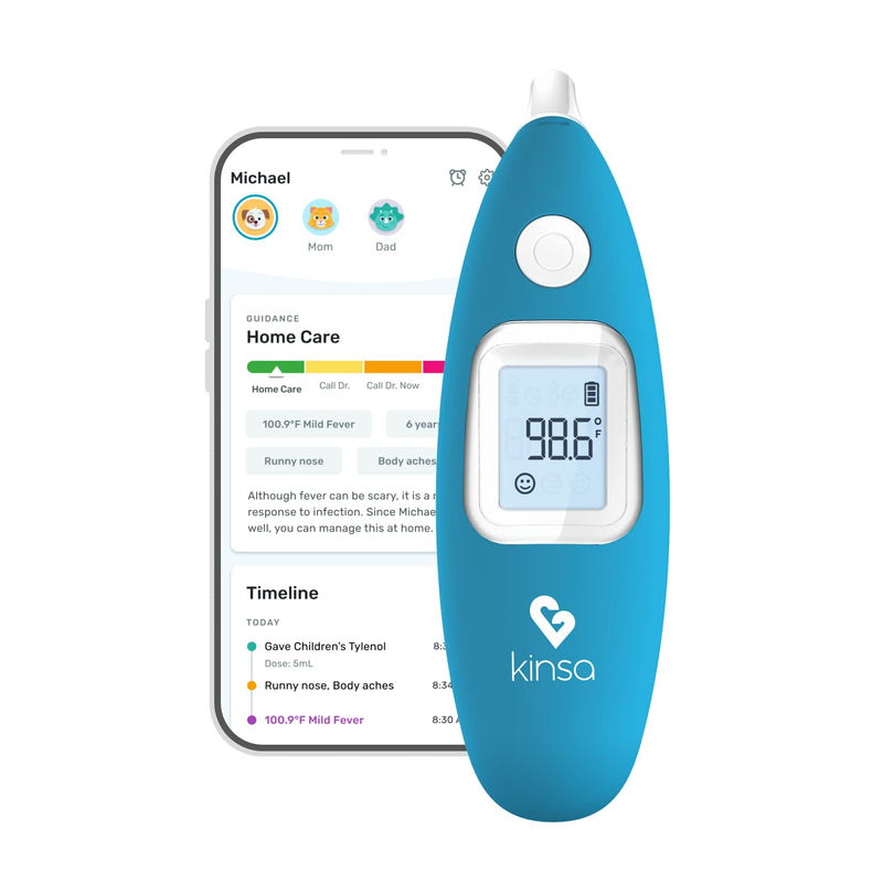 [Australia - AusPower] - Kinsa Smart Ear Thermometer for Fever - Medical Infrared Termometro - FDA Cleared for Body Temperature Readings for All Ages - Connects to a Smartphone App to Track Symptoms and Get Illness Guidance 