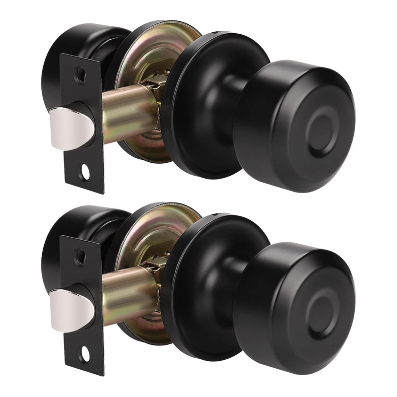 KNOBWELL 2 Pack Matte Black Passage Door Knob Set, Closet and Hallway Door Knobs in Classic Style with Concealed Screws